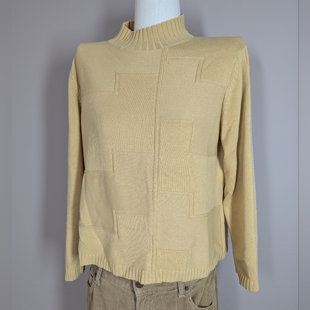 Vintage 90s Minimalist Knit Sweater | Preppy Textured Mock Neck Size L